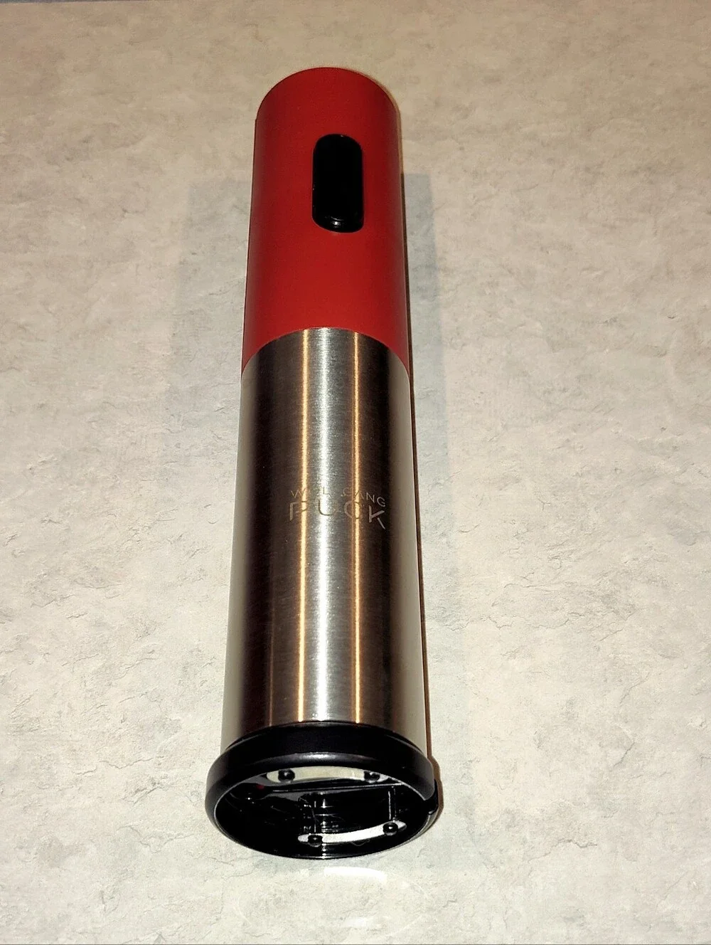 NEW WOLFGANG PUCK RED & STAINLESS STEEL ELECTRIC WINE BOTTLE CORK OPENER